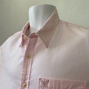 American Eagle Men's Solid Long Sleeve Button-Down Lite Pink Cotton Dres…